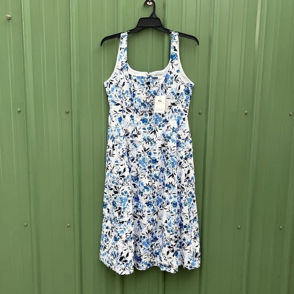 Women's Floral Sleeveless Square Neck Cotton Midi Dress Size M